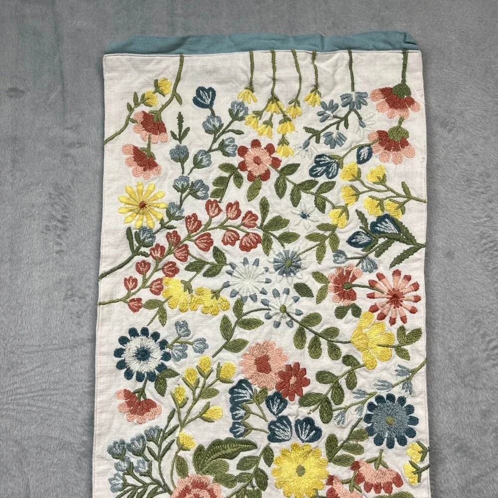 Pier 1 Imports Table Runner Home 35x12 White Multicolor Floral Embroidered Boho